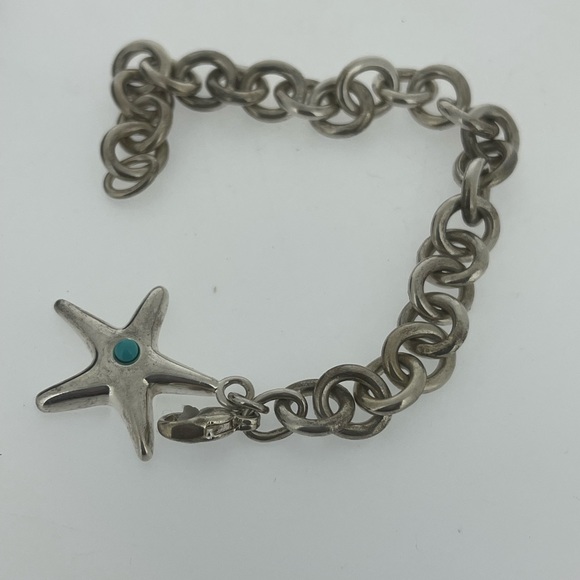 Authentic Tiffany & Co. Sterling Silver Turquoise Starfish Heavy Bracelet 7.25” - Picture 2 of 9